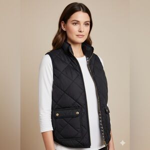 J.Crew Excursion Women's Quilted Puffer Vest, Gingham Lined Gold Hardware Size S